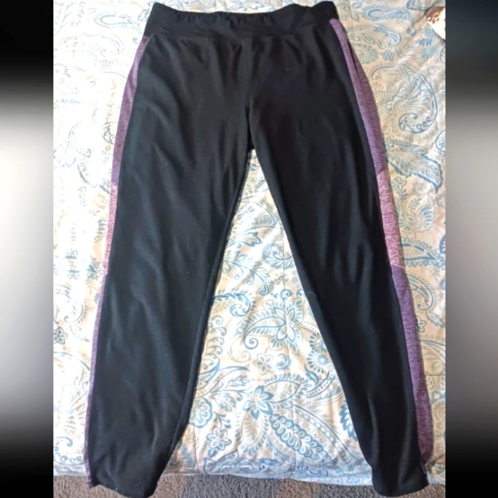 Tangerine Activewear Pants Womens Size XXL Black/Purple Strips